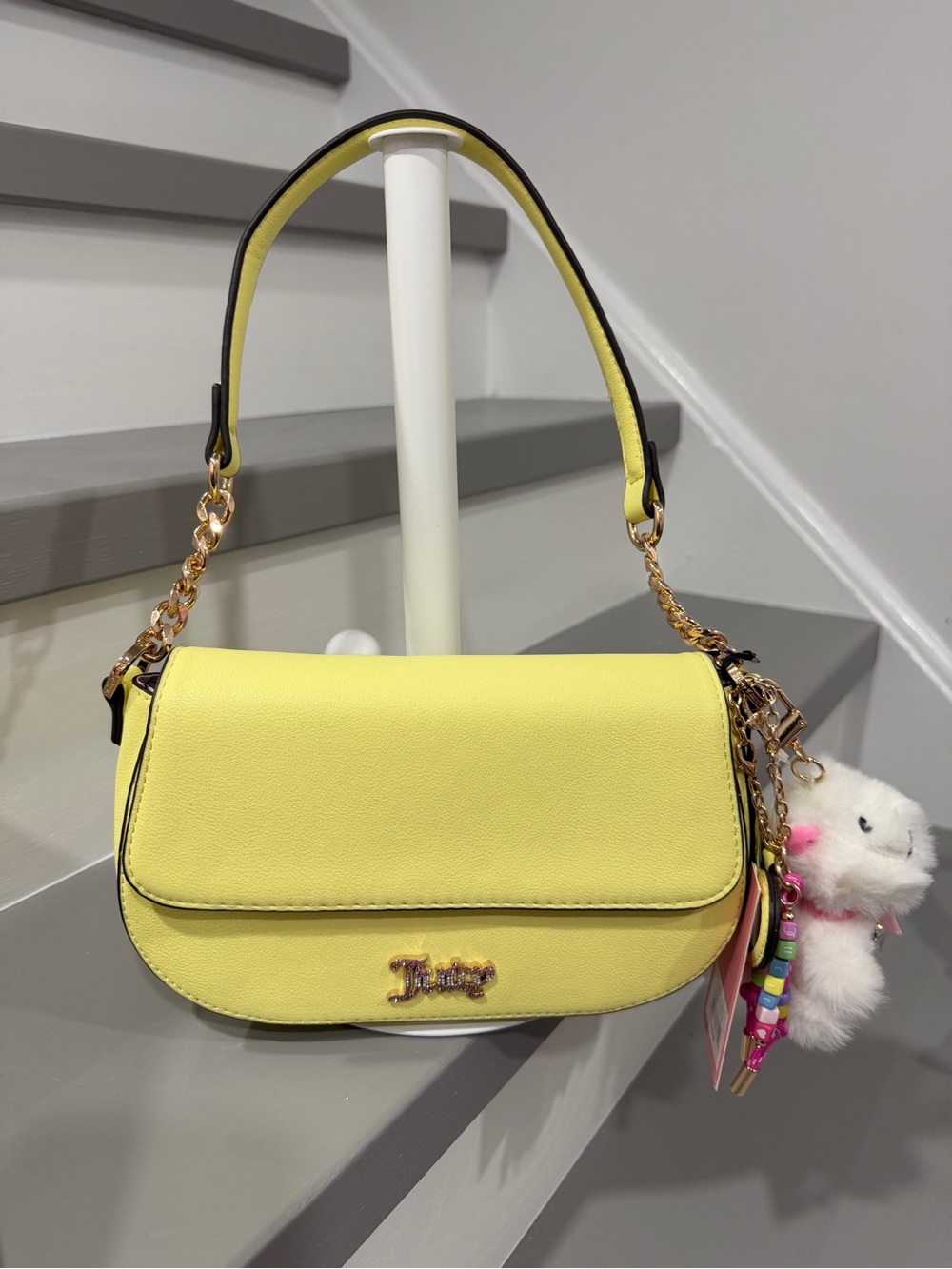 Juicy Couture Bright Yellow Shoulder Bag with Charm Accents